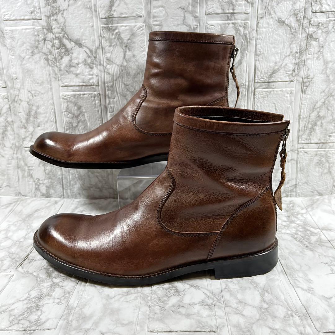 【美品】PADRONE ペコスブーツ　茶芯　本革　バックジップ　25.5㎝