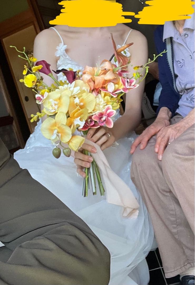 結婚式ブーケ　イエロー　(ブートニア付き) アーティフィシャルブーケ