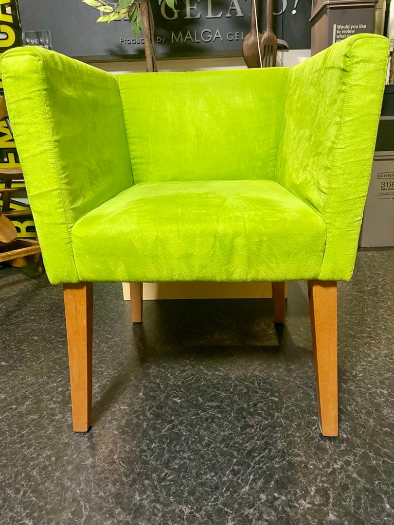 ③グリーン ソファー 椅子 1人がけ スウェード生地　オシャレ