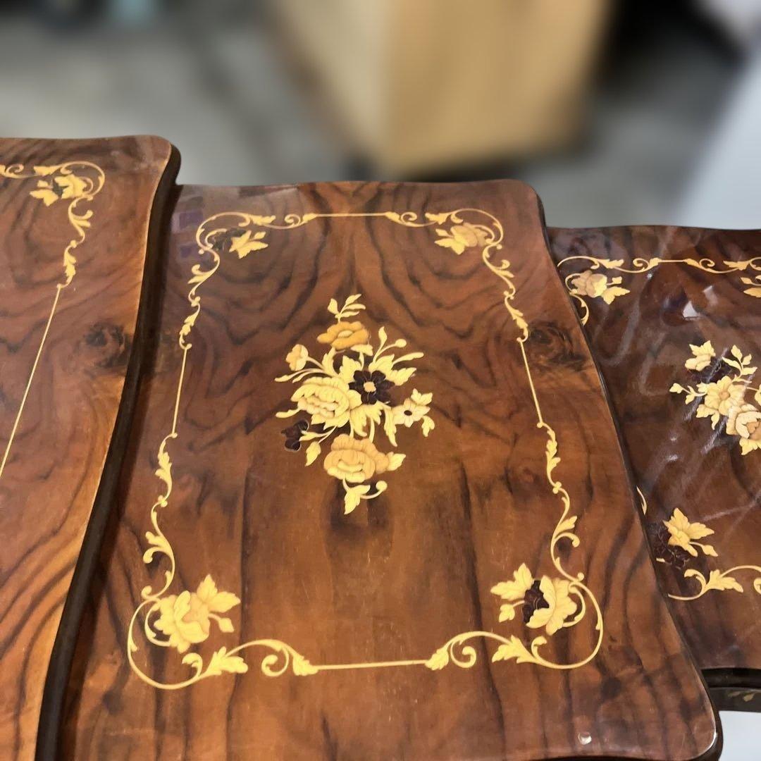 【英アンティーク調】◇ネストテーブル◆象嵌◇猫足◆ヨーロピアン