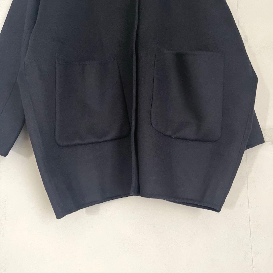 【美品】かぐれ　kagure ウールステンカラーショートコート　ネイビー