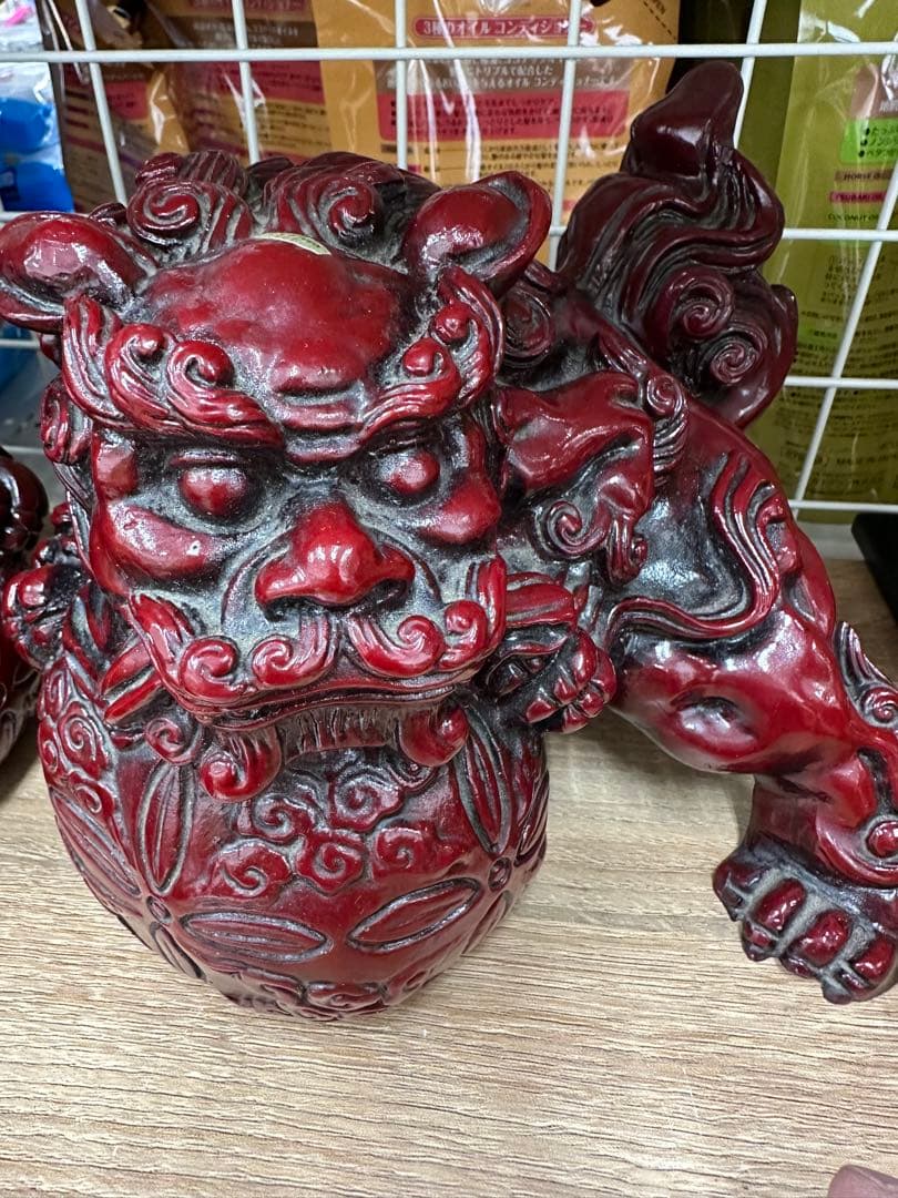 【3体セット】赤獅子 狛犬 親子獅子 置物 大小まとめ売り 縁起物 風水