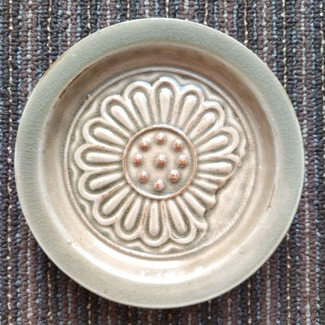 【美品】赤膚山／赤膚焼　大塩正松　蓮華瓦文様　大皿１枚　取皿５枚　計６枚セット