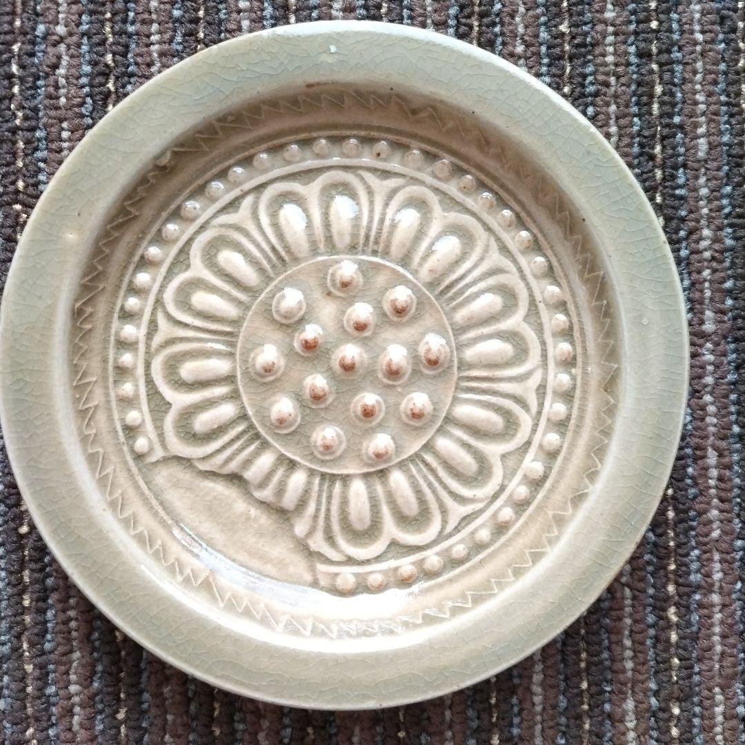 【美品】赤膚山／赤膚焼　大塩正松　蓮華瓦文様　大皿１枚　取皿５枚　計６枚セット