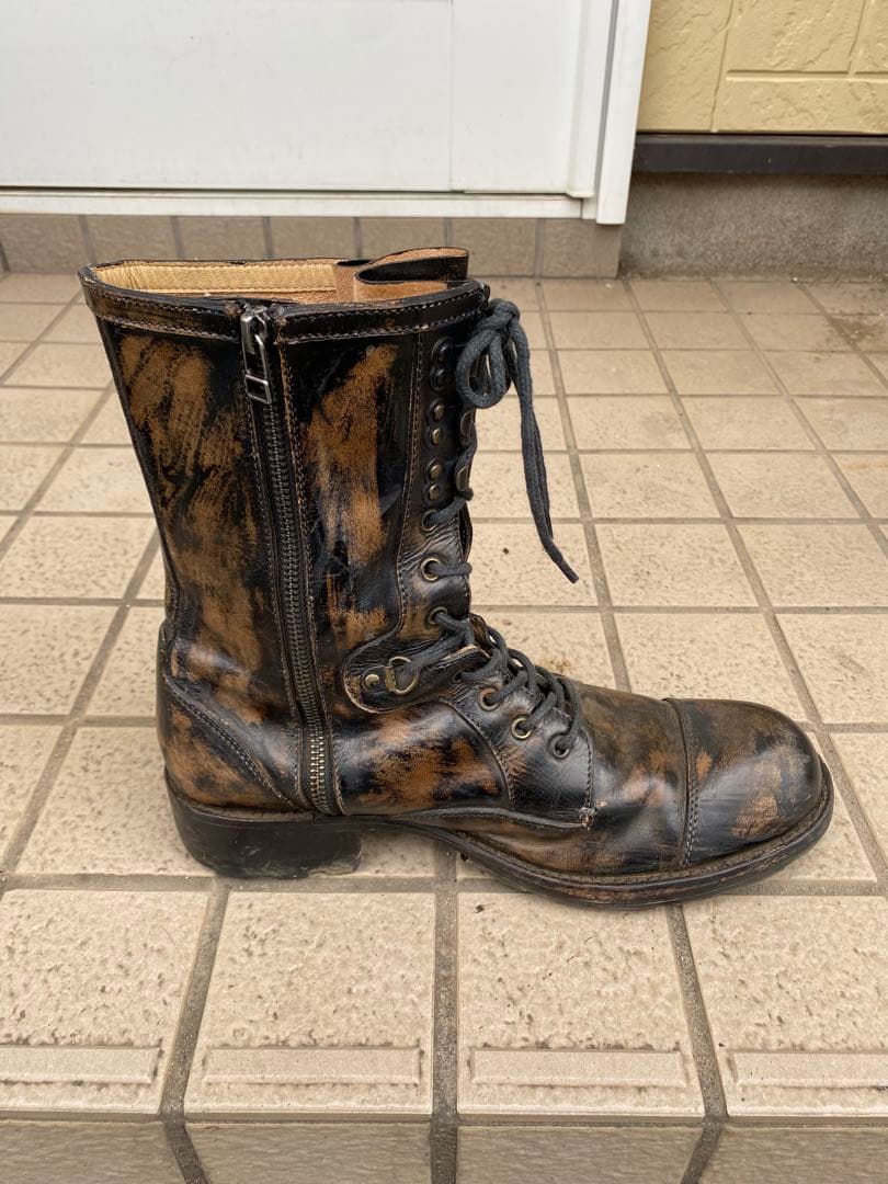 i、汚し加工本革サイドジップレースアップミリタリーブーツ26〜27センチ？