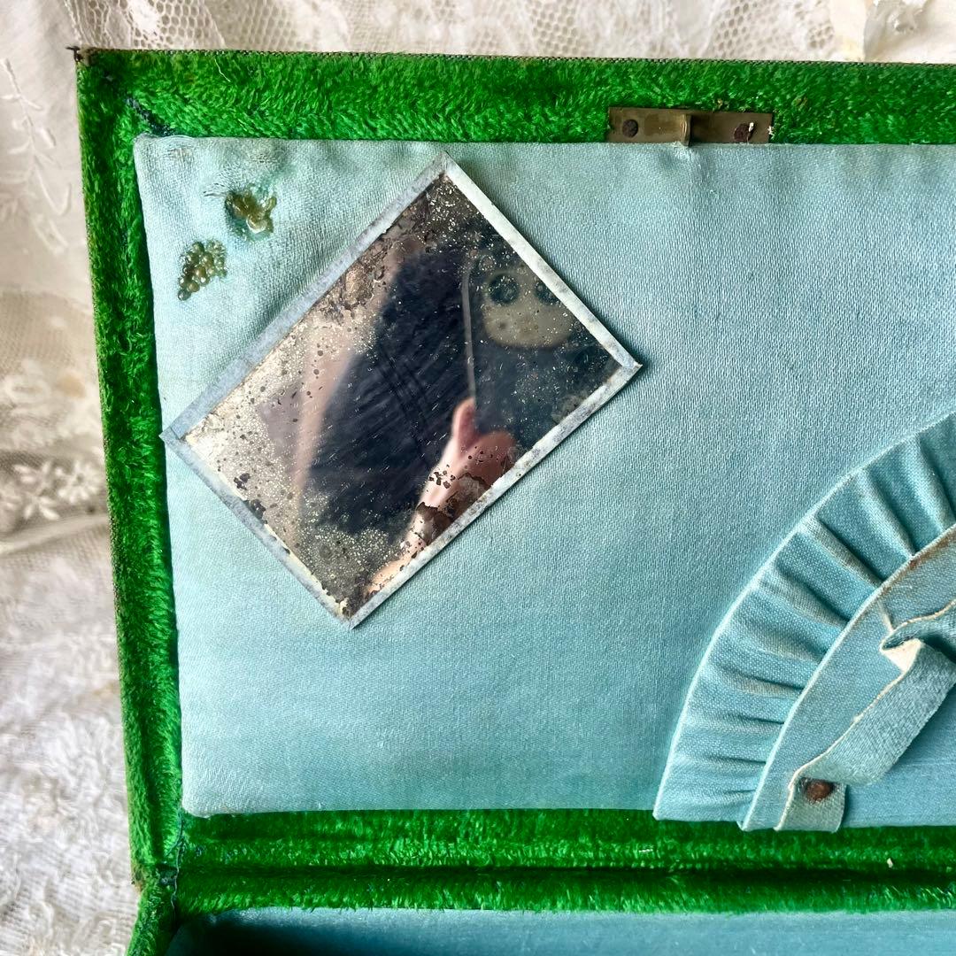 ベルベットメルスリーボックス　ジュエリーケース　グリーン水色フランスアンティーク