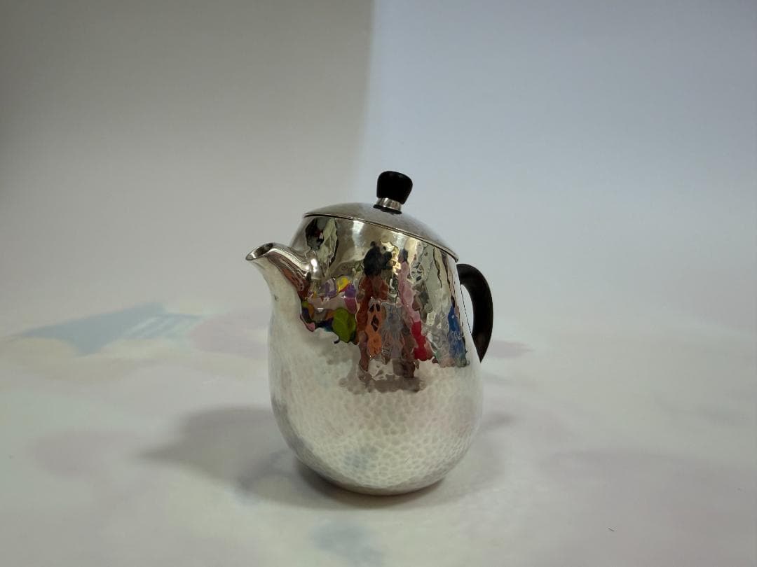 純銀製 鎚目 唐木手 急須 銀瓶 煎茶道具