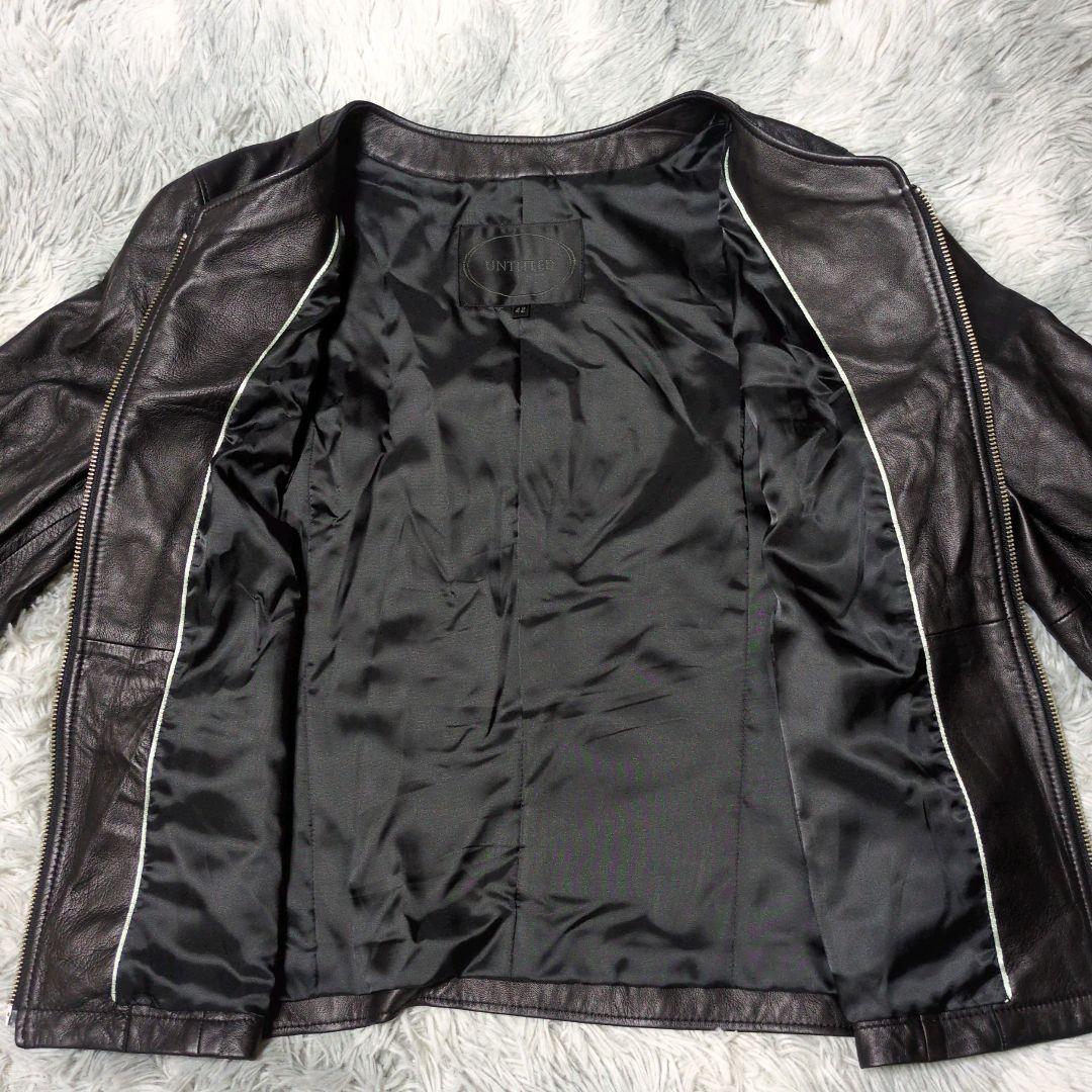 【UNTITLED】ラムレザー ノーカラージャケット☆羊革☆XLサイズ相当