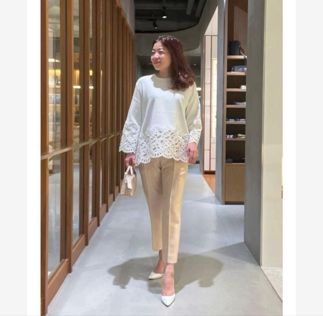 美品 ユナイテッドアローズ スカラップレース コンビネーション ニット ホワイト