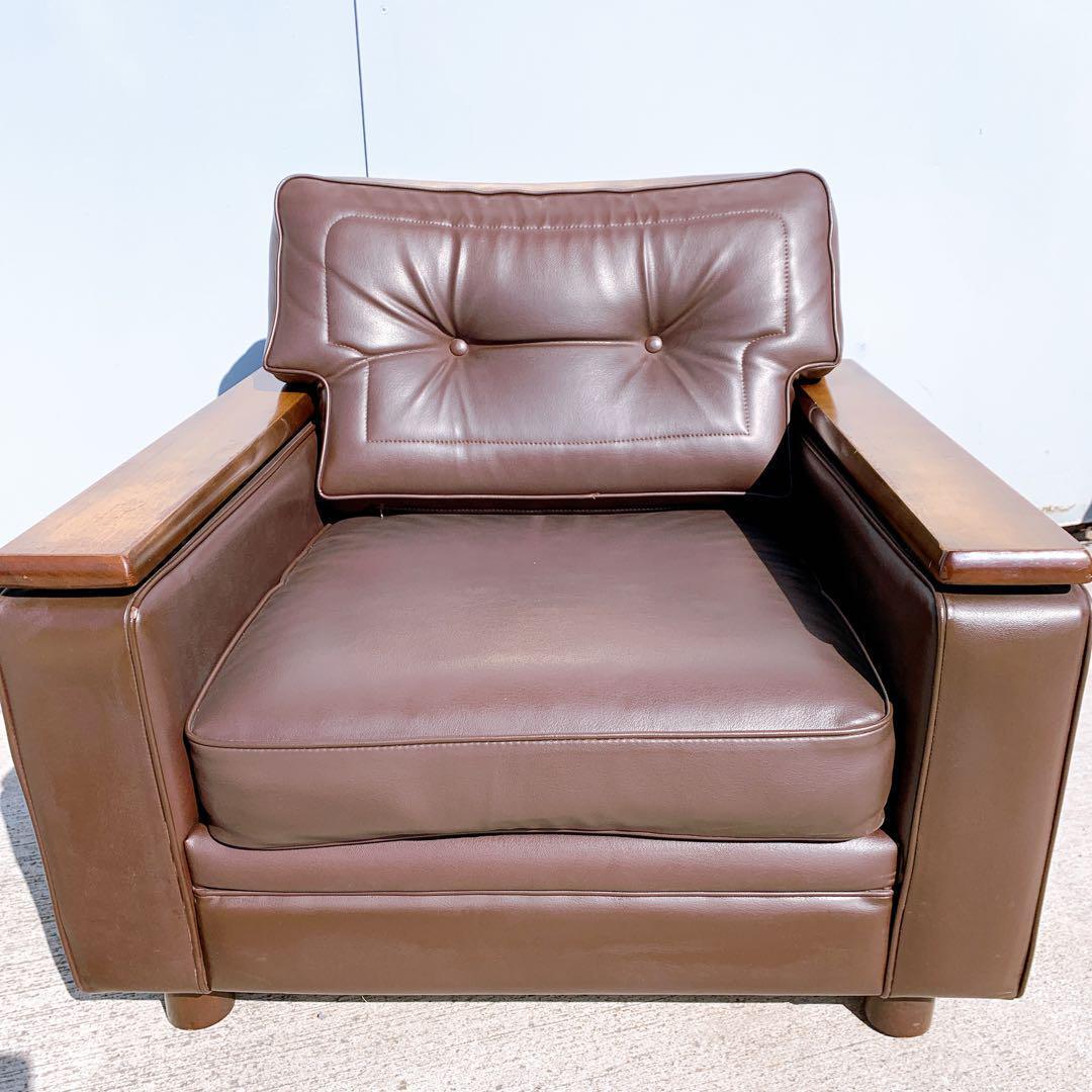 【送料無料】Karimoku カリモク レザー 1人掛けソファ 昭和レトロ 茶①