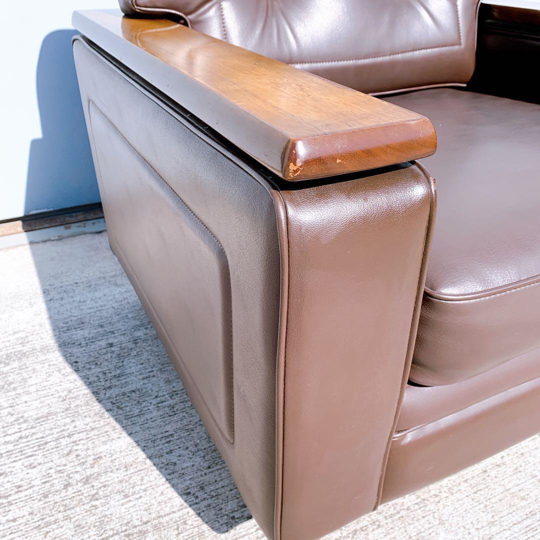 【送料無料】Karimoku カリモク レザー 1人掛けソファ 昭和レトロ 茶①