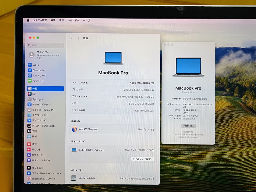 MacBook Pro 15インチ 2019 i7/ 256GB /16GB