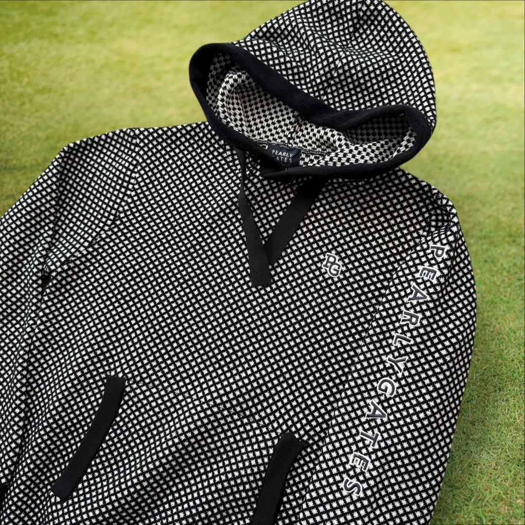 パーリーゲイツ　ニット　パーカー　M〜L相当　白　黒　チェック　総柄　4