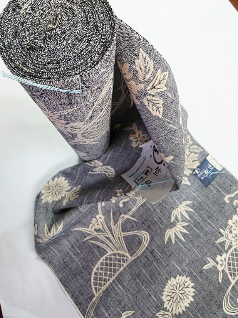 竺仙 新品 未使用品 浴衣 反物 本染 注染 型染 綿紬 グレー