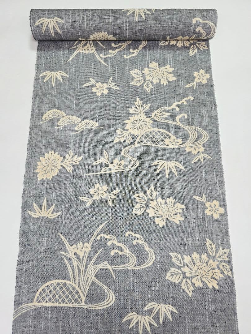 竺仙 新品 未使用品 浴衣 反物 本染 注染 型染 綿紬 グレー