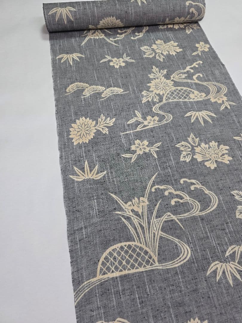 竺仙 新品 未使用品 浴衣 反物 本染 注染 型染 綿紬 グレー