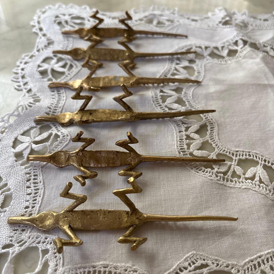 フランス　アンティーク　ヴィンテージ　カトラリーレスト　箸置き　真鍮　ワニ