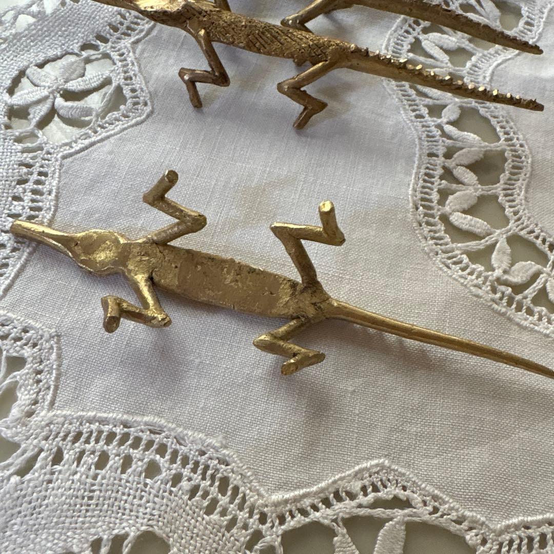 フランス　アンティーク　ヴィンテージ　カトラリーレスト　箸置き　真鍮　ワニ