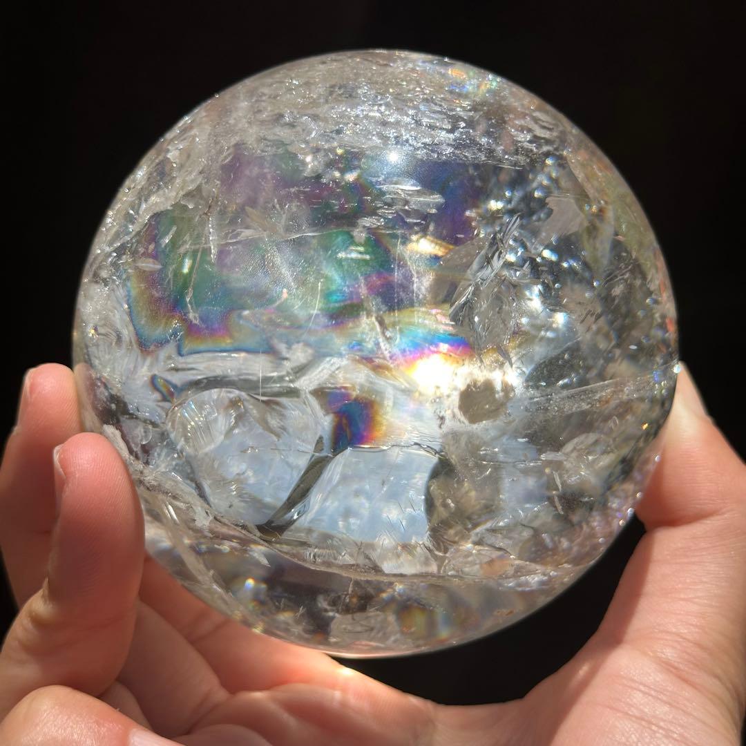 【アイリス スフィア】非加熱 虹入り 9cm 台座付き