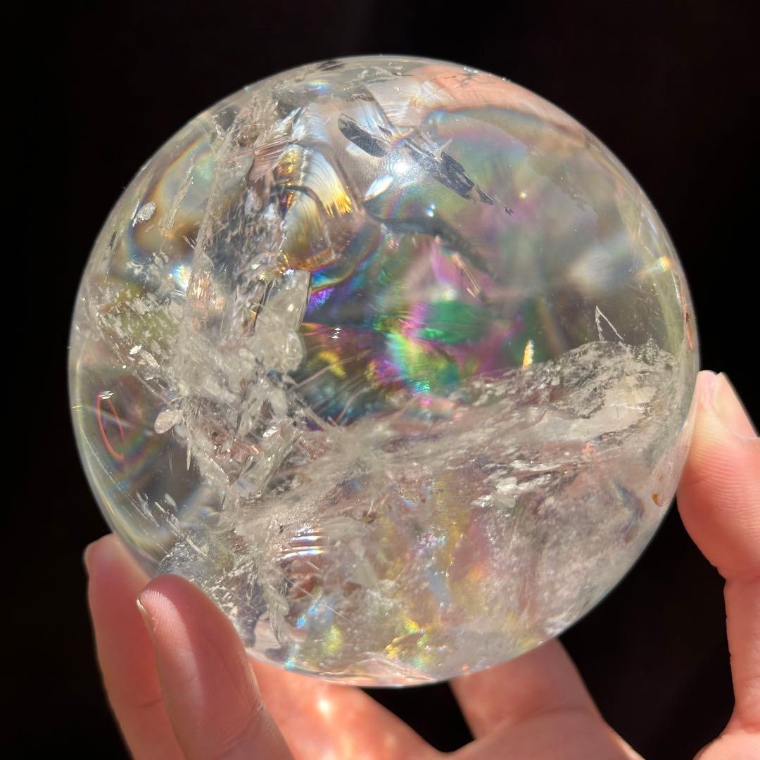 【アイリス スフィア】非加熱 虹入り 9cm 台座付き