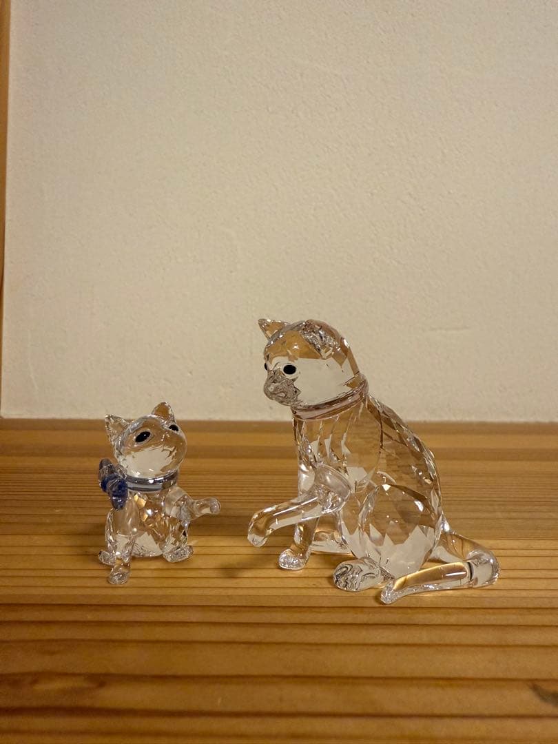 Swarovski 猫と子猫のクリスタルフィギュアセット