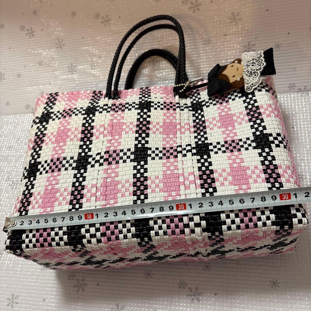 ファミリア　レトラ　メルカドバッグ　ピンク　ブラック　チェック