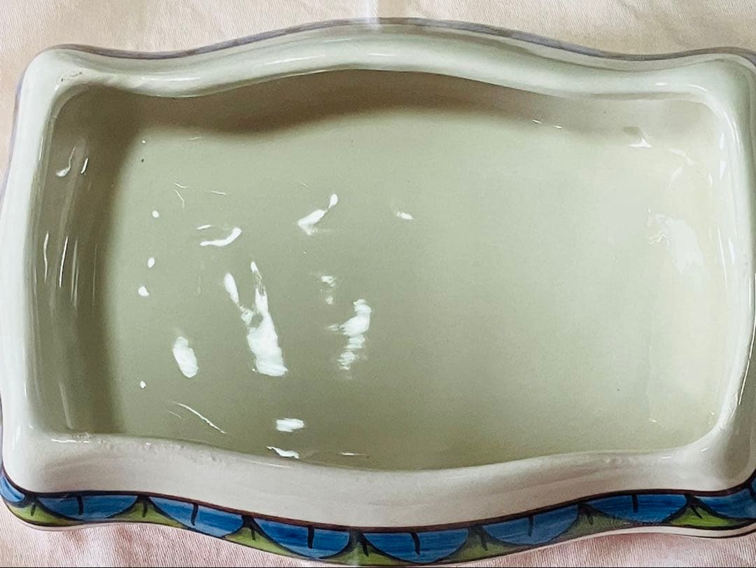 イタリア製 マヨリカ焼 花瓶＆小物入れ 手描き鳥柄