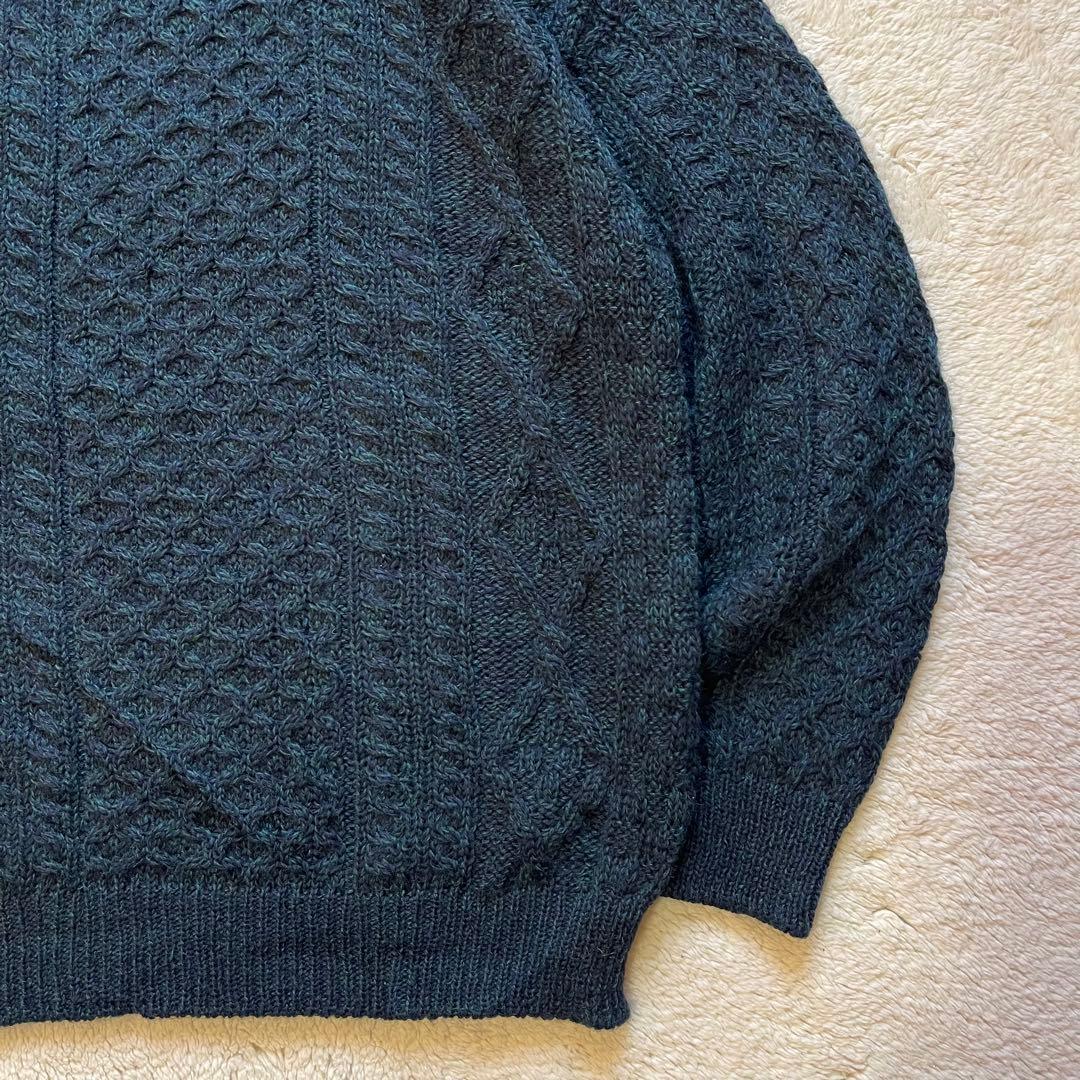 vintage 古着　アイルランド製　肉厚　フィッシャーマン　アランニット　紺色