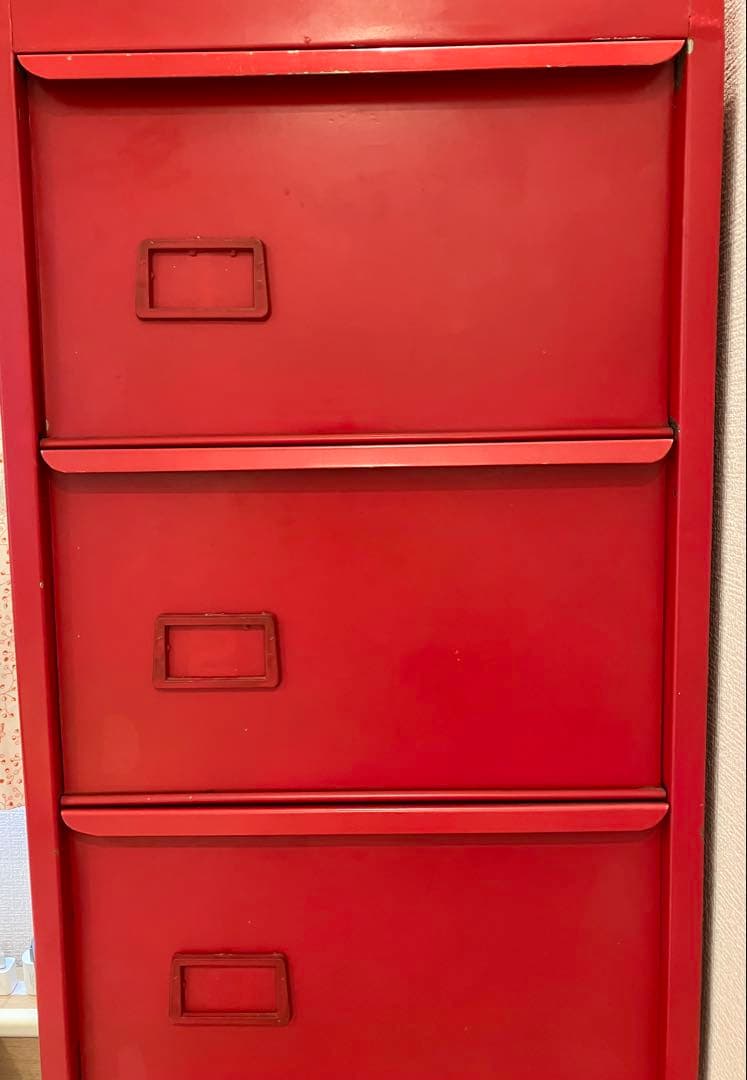 ビンテージ風スチールキャビネット　5段　赤