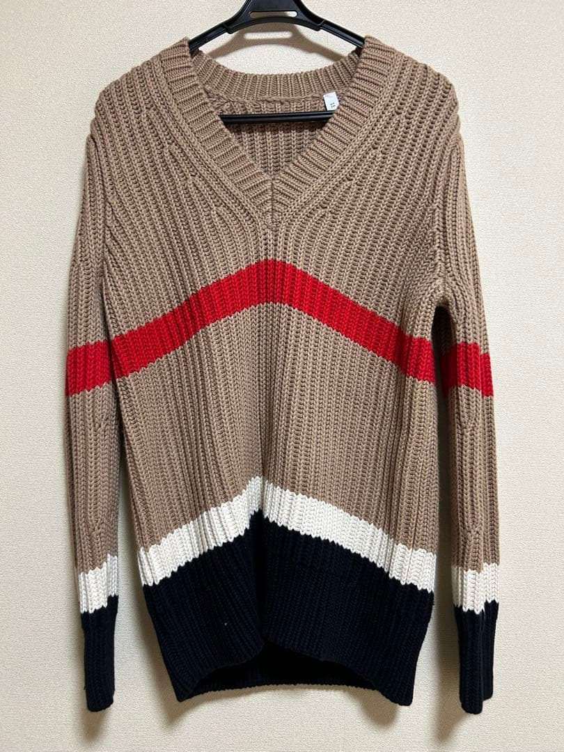 BURBERRY バーバリー カシミア混紡ストライプ柄Vネックセーター