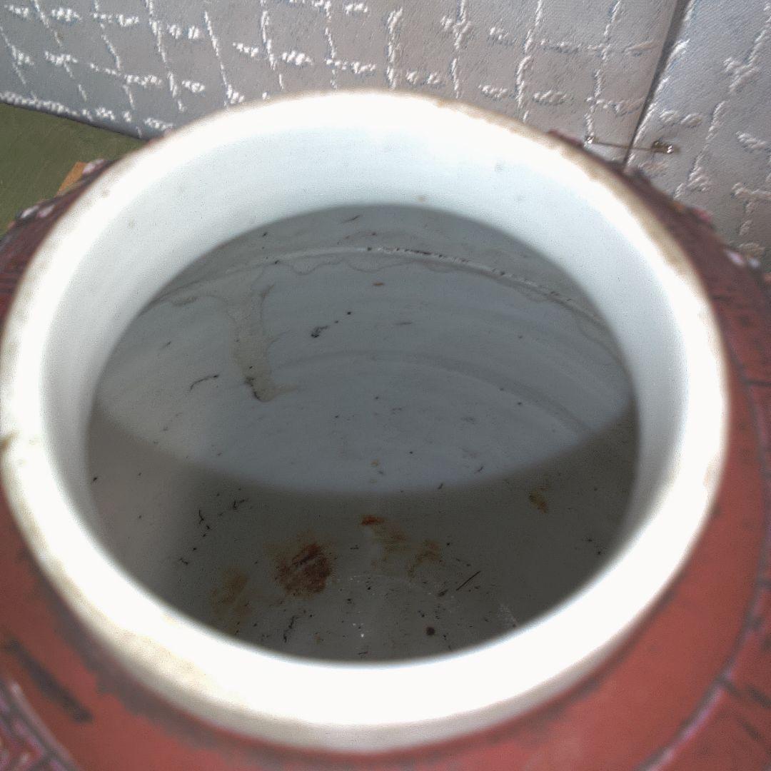 骨董 レトロ アンティーク赤い陶器製印籠 花模様中古