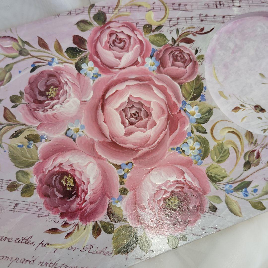 キティママ様♥トールペイント薔薇コースタートレイ2点