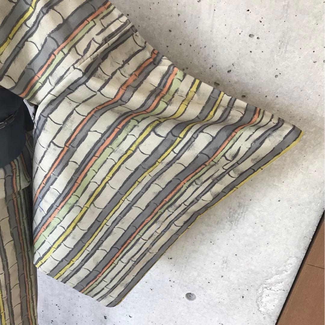 【竹柄】本場大島紬　デザイン柄　染　袷　落款　パールトーン加工