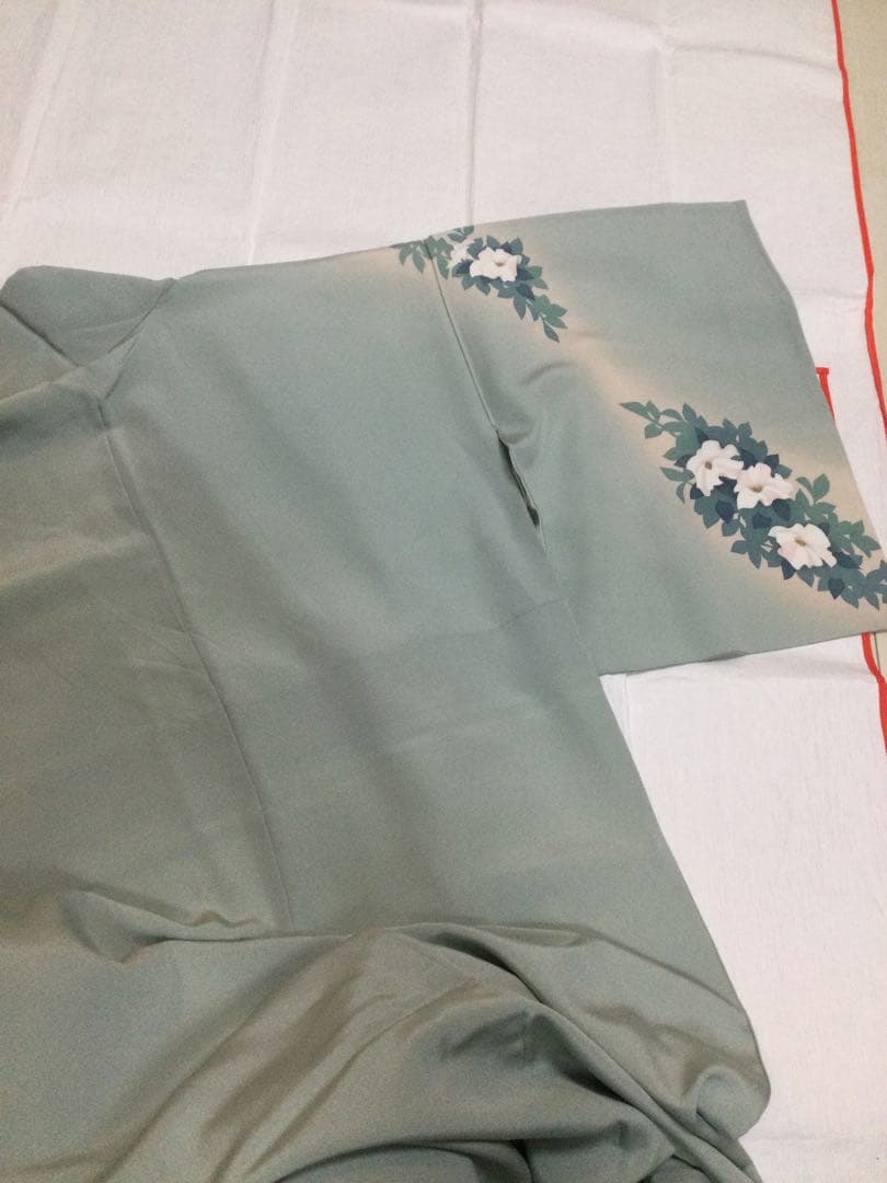 トールサイズ　付け下げ訪問着‼︎ 手描き　シルエット　秘色系統