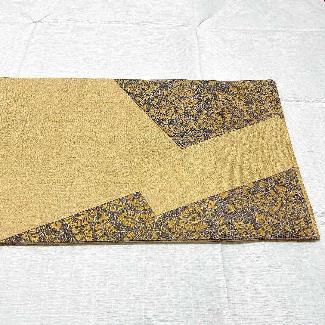 梅垣織物　袋帯　松皮取唐花文　西陣織　正絹　金糸　逸品