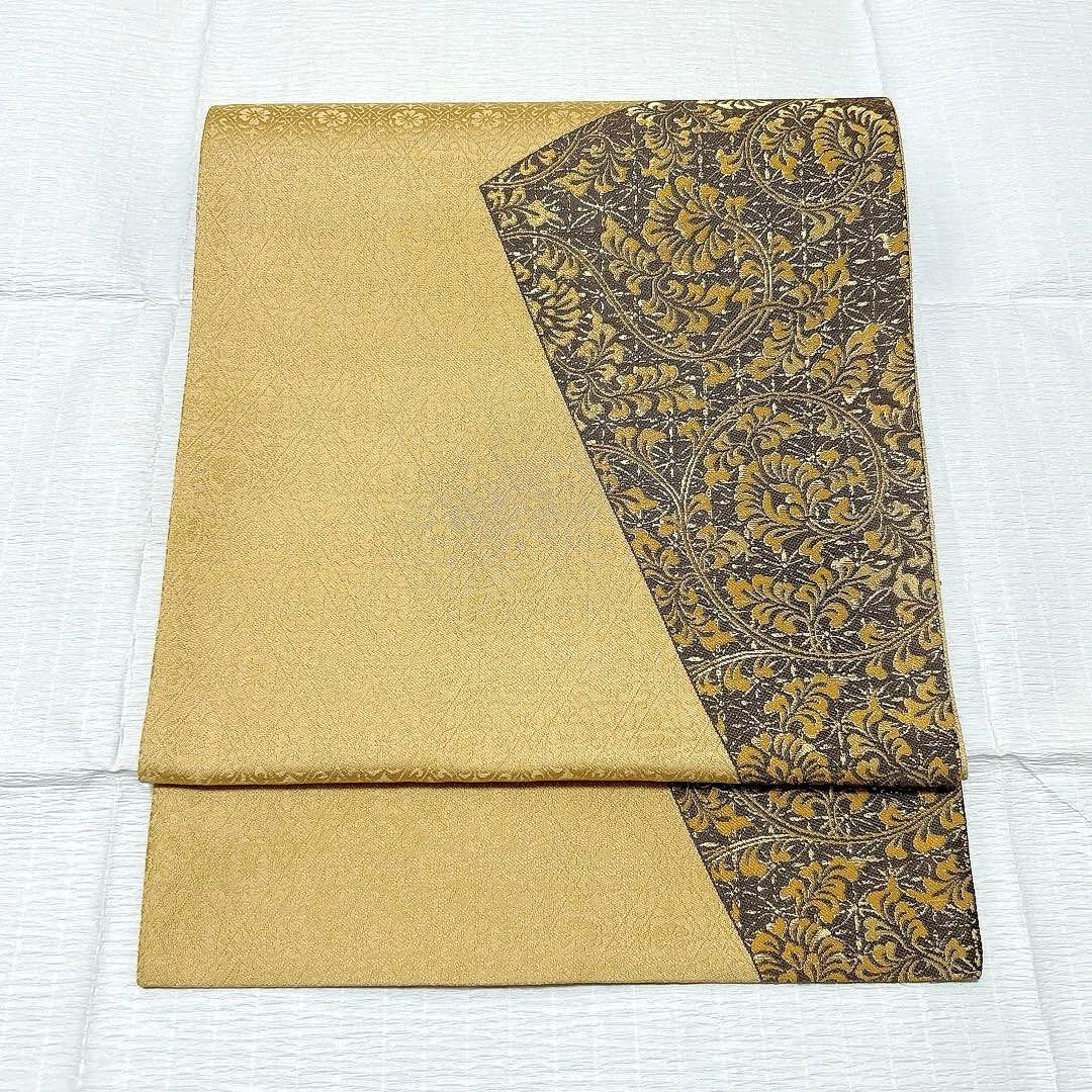 梅垣織物　袋帯　松皮取唐花文　西陣織　正絹　金糸　逸品