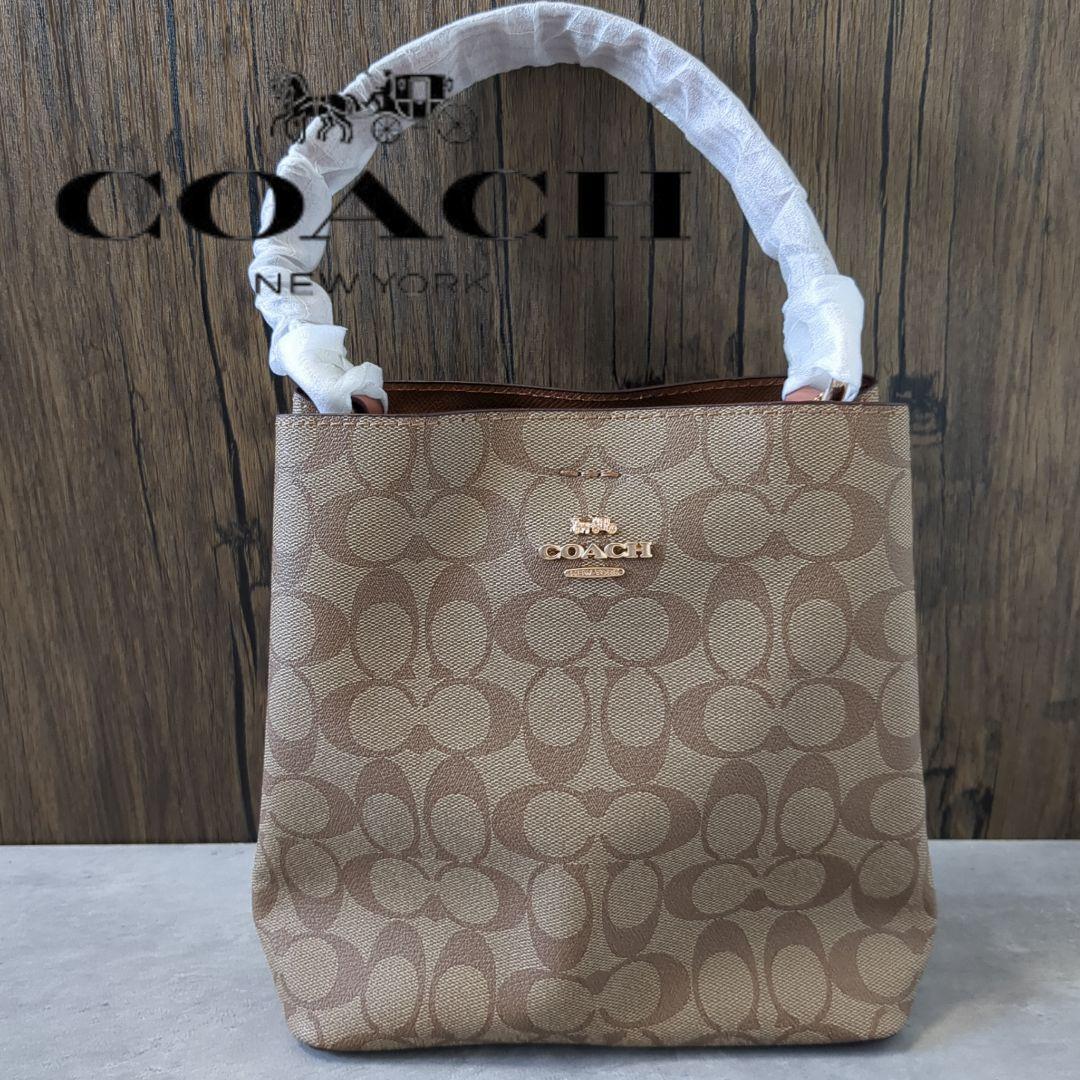 【新品】COACH　スモール タウン バケット バッグ シグネチャー キャンバス
