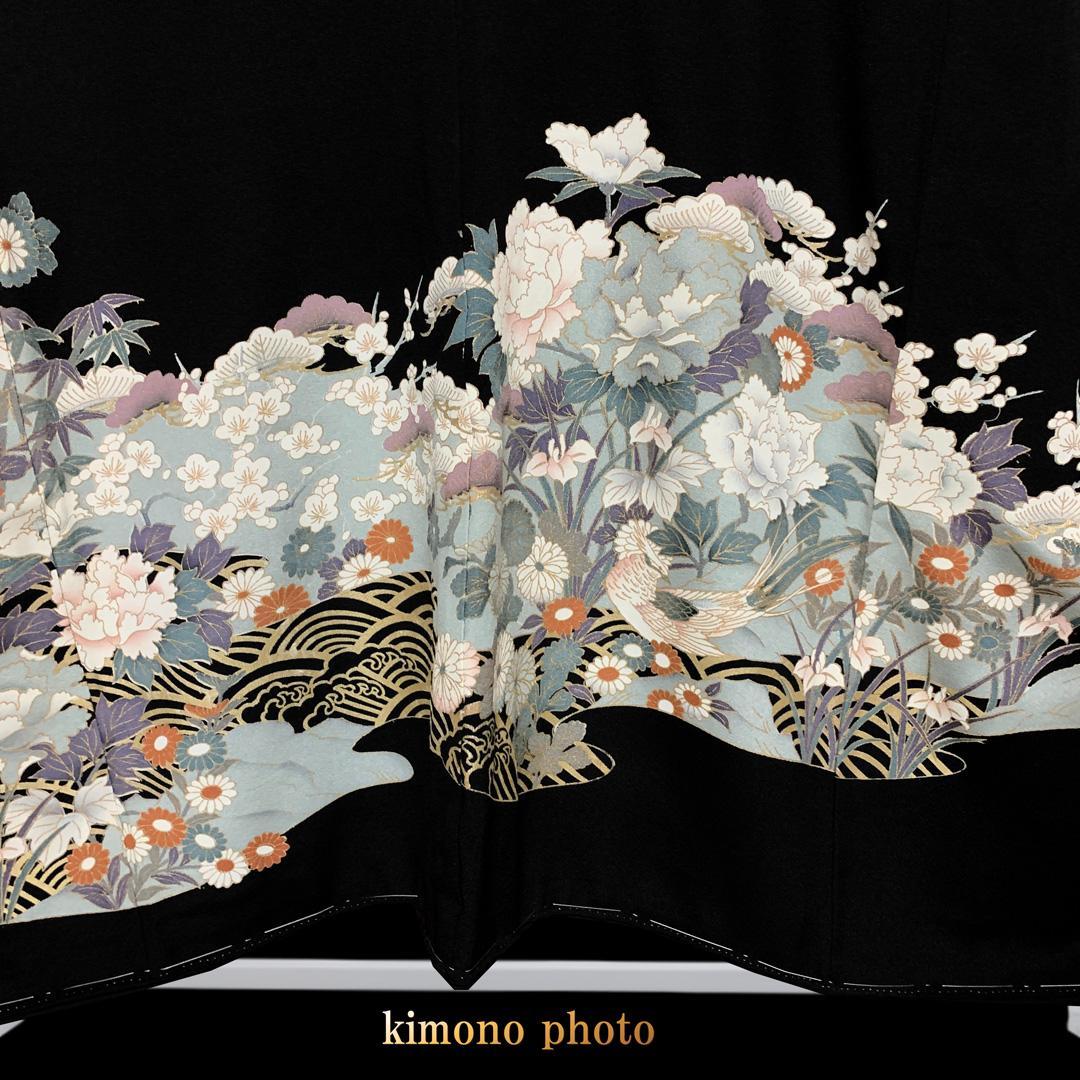 正絹【新品、未使用】６点フルセット【トールサイズ】極上逸品金彩手描き友禅 黒留袖