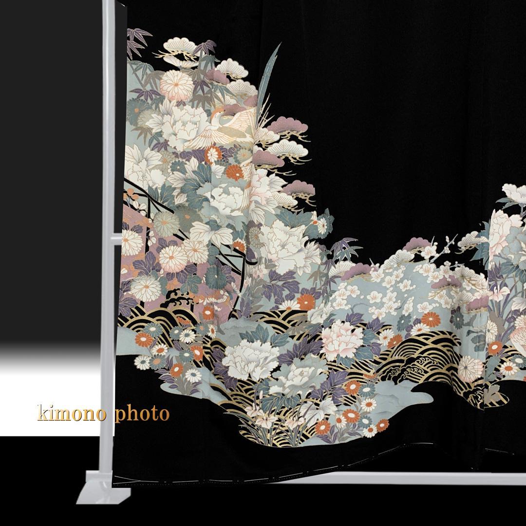 正絹【新品、未使用】６点フルセット【トールサイズ】極上逸品金彩手描き友禅 黒留袖