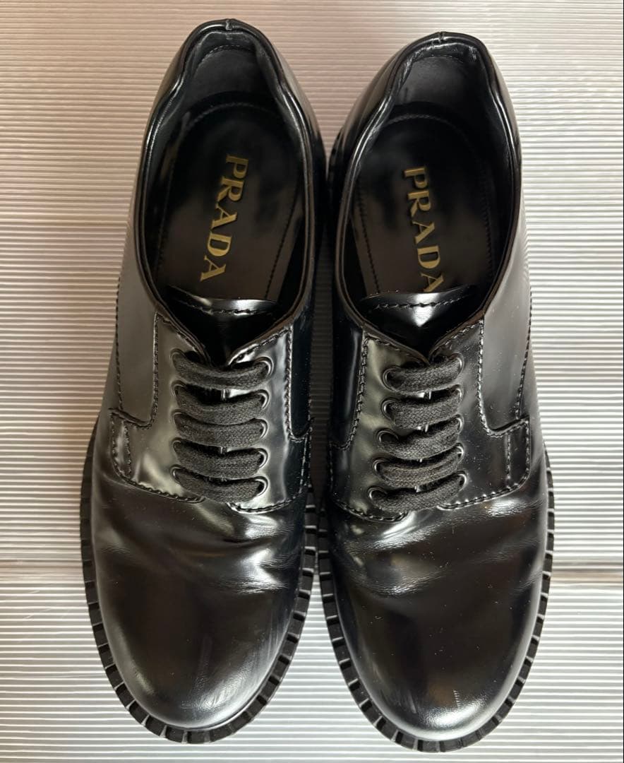 PRADA プラダ ブラッシュドレザー プレーントゥ シューズ 8 1/2