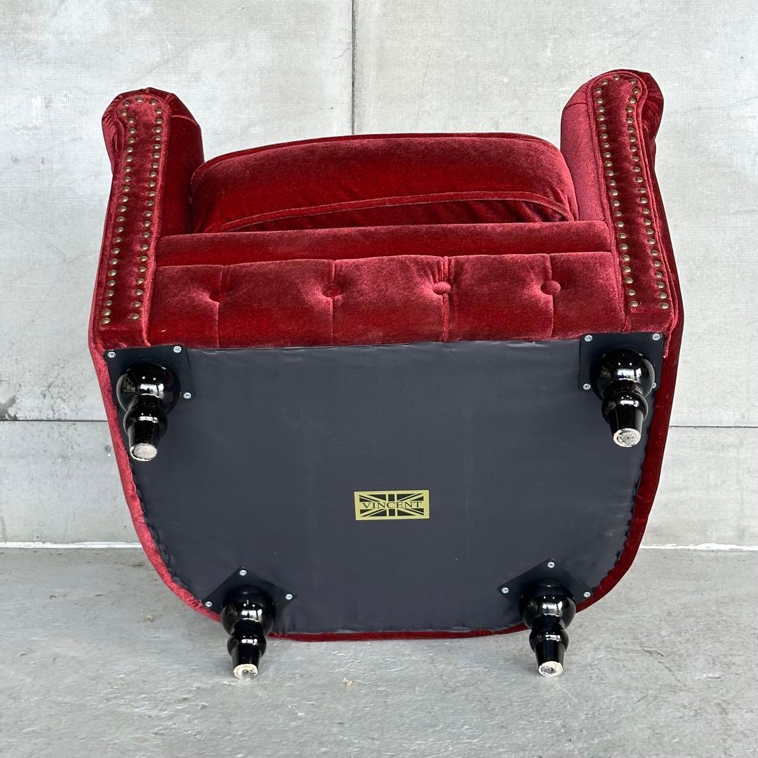 ★VINCENT★チェスターフィールド 1Pソファ ベルベット アンティーク風