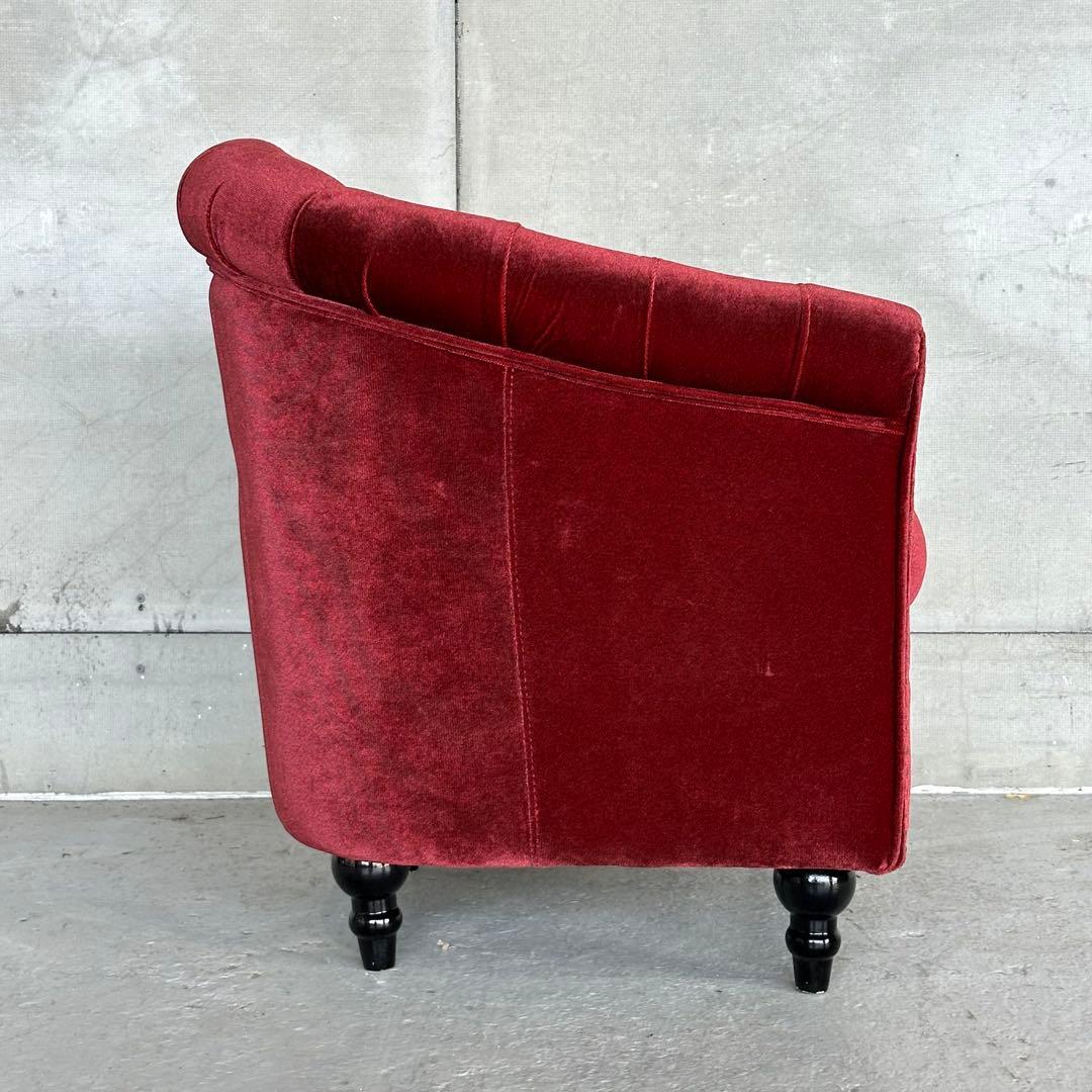 ★VINCENT★チェスターフィールド 1Pソファ ベルベット アンティーク風