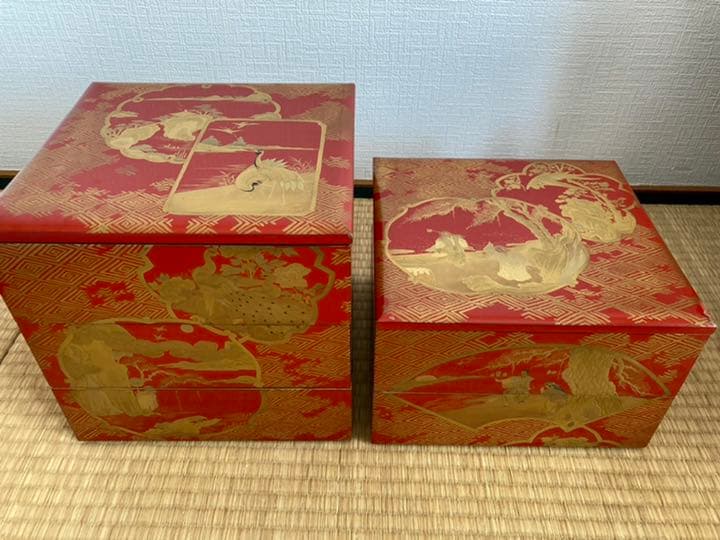 高級時代木製漆器　極上松蒔絵 五段重箱　蒔絵 超美品