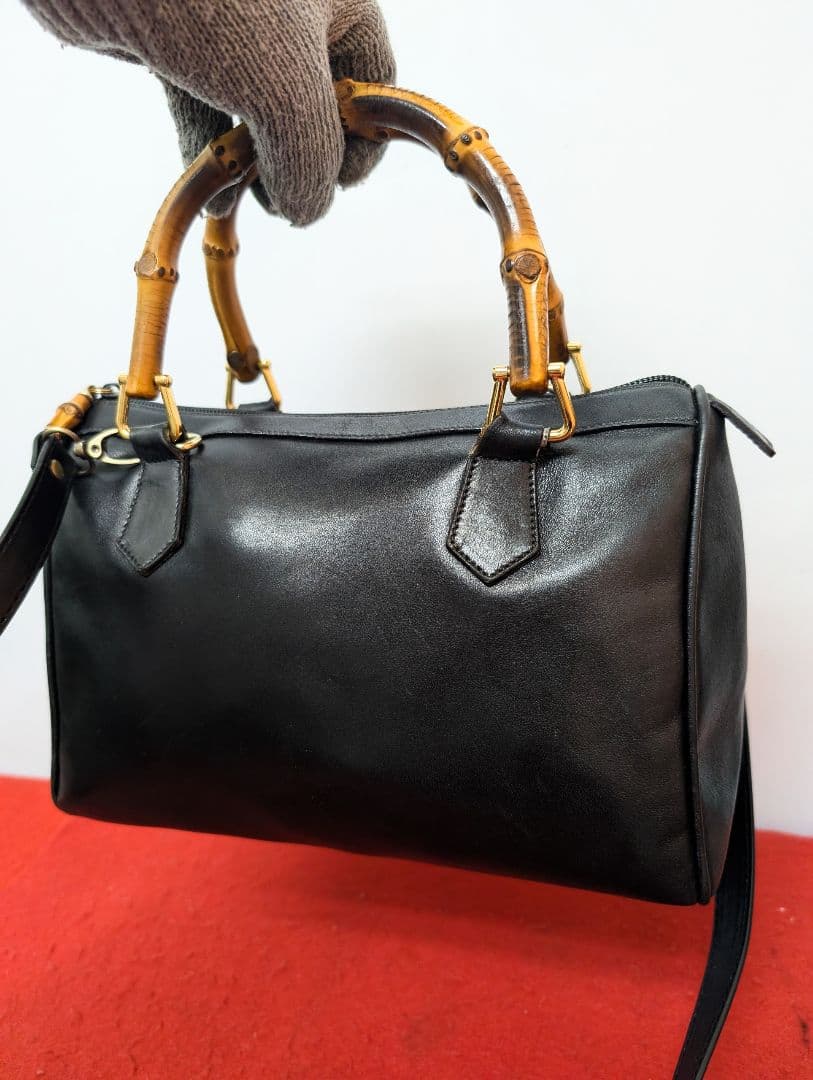 美品 極希少！Gucci バンブー レザーハンドバッグ ボストンバッグ 2way