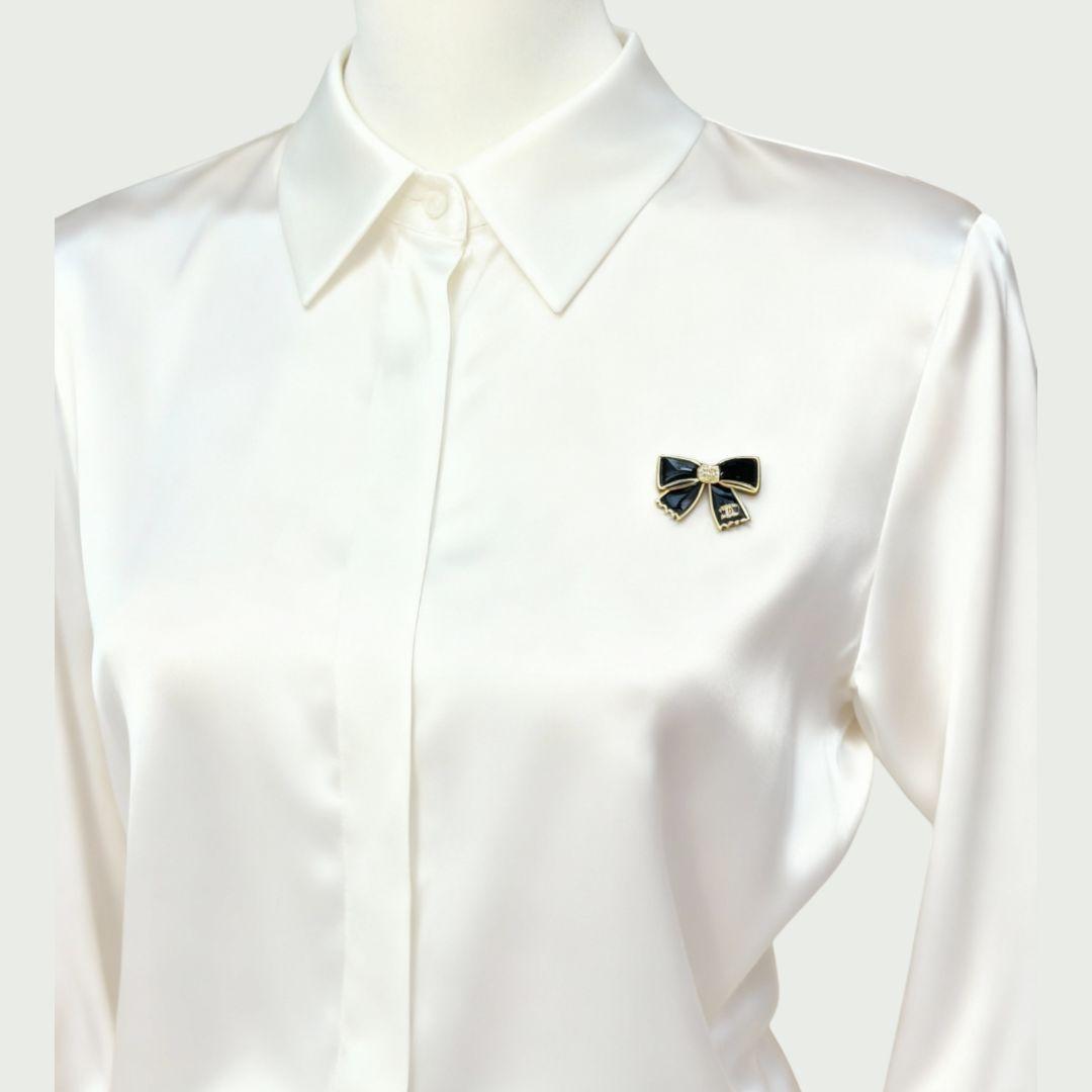 CHANEL シャネル ヴィンテージ ブローチ リボン 黒×ゴールド 上品 美品