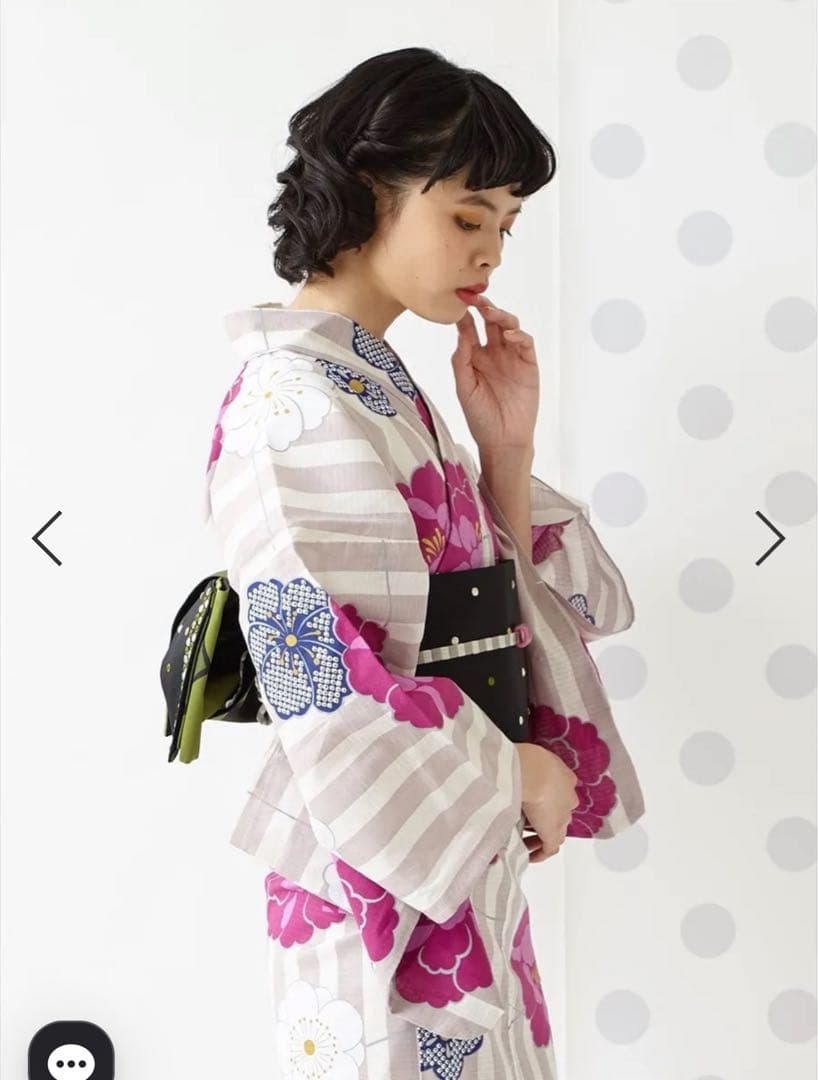 新品未使用 ふりふ 浴衣単品「ストライプぼたん」