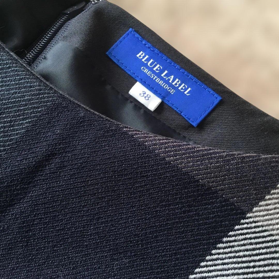 ブルーレーベル　半袖ワンピース　ネイビー系チェック　38 M