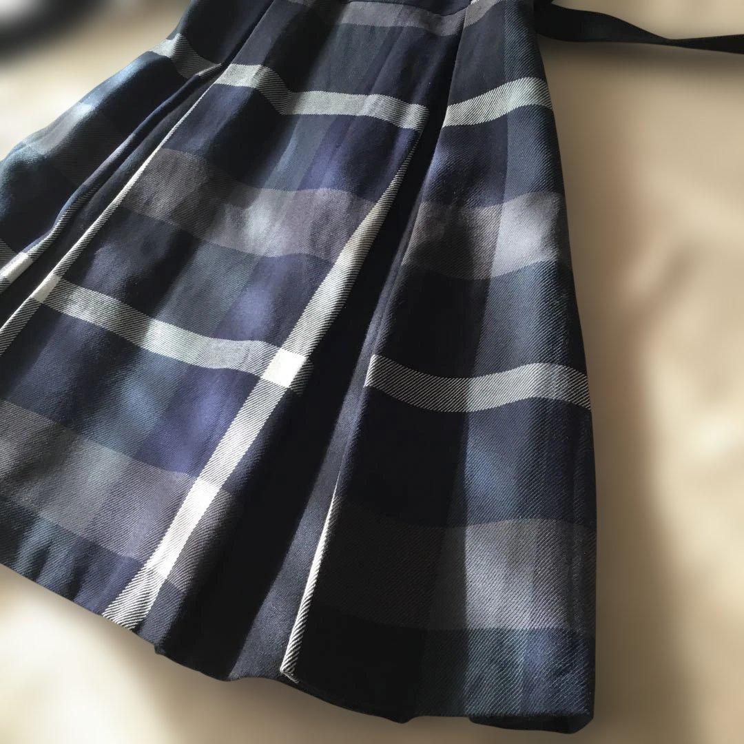 ブルーレーベル　半袖ワンピース　ネイビー系チェック　38 M