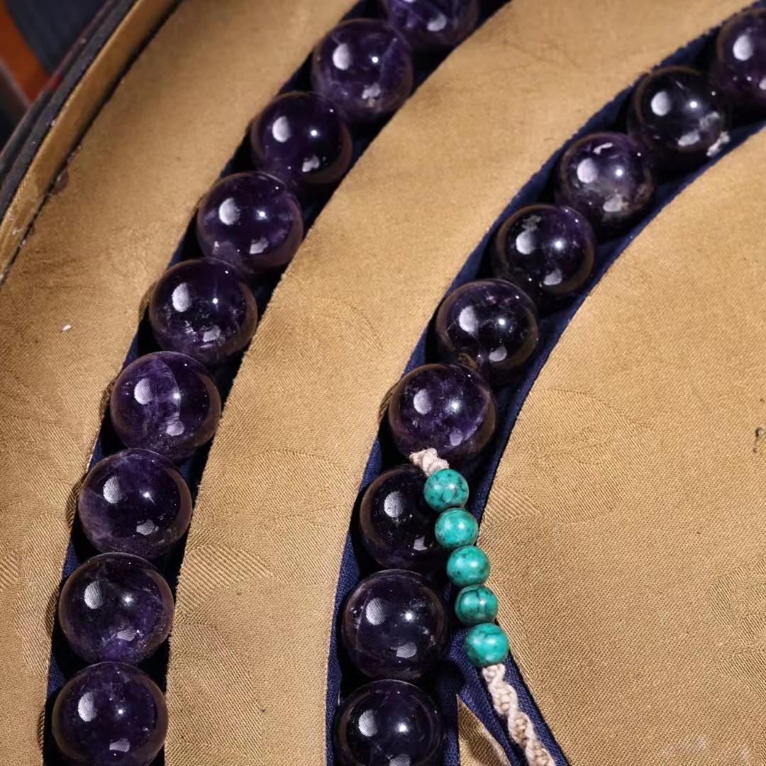 中国古美術・極品紫水晶朝珠・刺繍箱付き・時代物・極細工・置物・古賞物・風水開運
