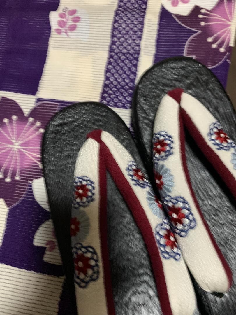 画像の赤帯+お任せ帯締めつき◆最高級【綿絽浴衣】古典紫すみれの市松涼し桜ゆかた